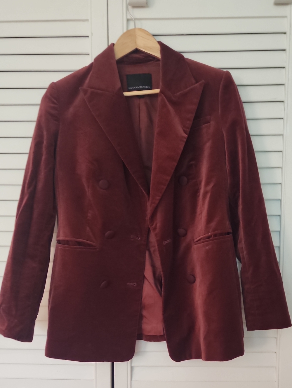 Banana Republic Double-Breasted Velvet Blazer in Wine Red